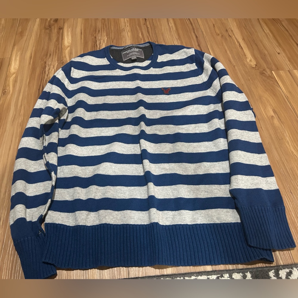 American Eagle Outfitters Blue and Gray Stripped Crewneck Sweater Size XXL